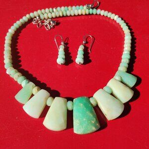 Jay King DTR mine finds Chrysoprase necklace and earrings set 925 Sterling Silve